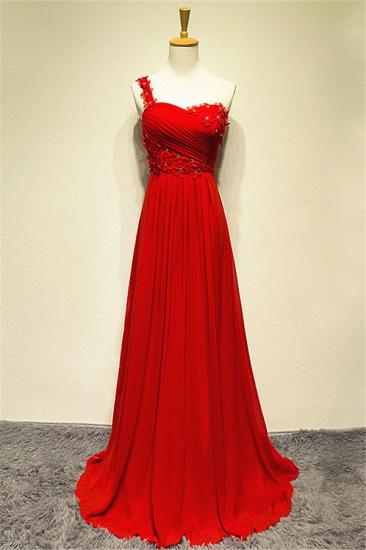 Chiffon Red One Shoulder Flowers Long Evening Dress Sweep Train Inexpensive Ruffle Zipper Prom Dresses for Women_1