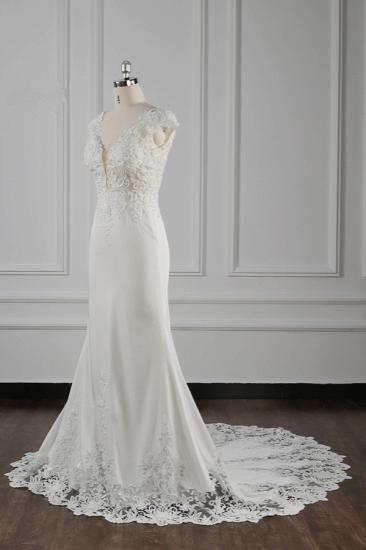 Bradyonlinewholesale Elegant V-neck Chiffon Lace Wedding Dress Beadings Appliques Mermaid Bridal Gowns Online_3