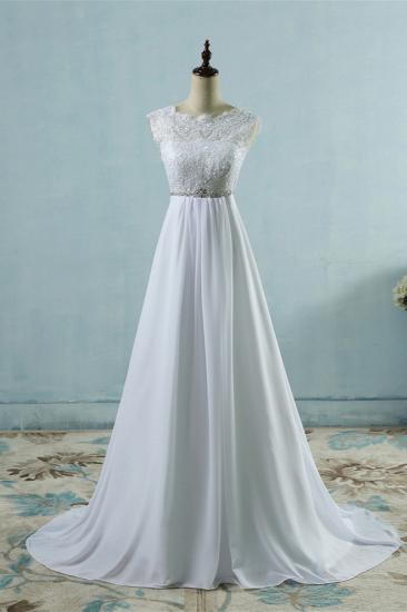Bradyonlinewholesale Gorgeous Jewel Chiffon Ruffles Lace Wedding Dress White Appliques Beadings Bridal Gowns with Sash