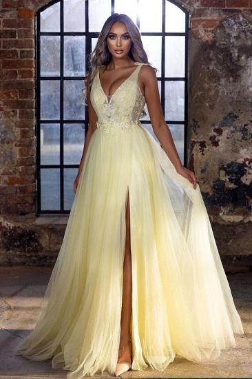 Cheap Yellow Long V-Neck Prom Dress Evening Dress