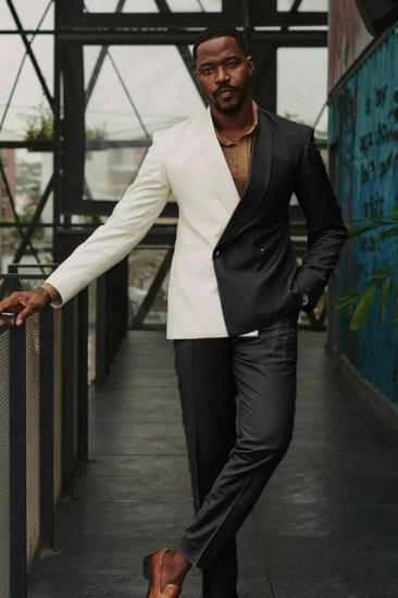 Fancy Black Shawl Lapel Double Breasted Prom Two Suits_1