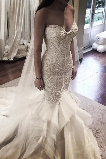 Delicate Mermaid Lace Ruffled Wedding Dress| Spaghetti Strap Bridal Gown_2