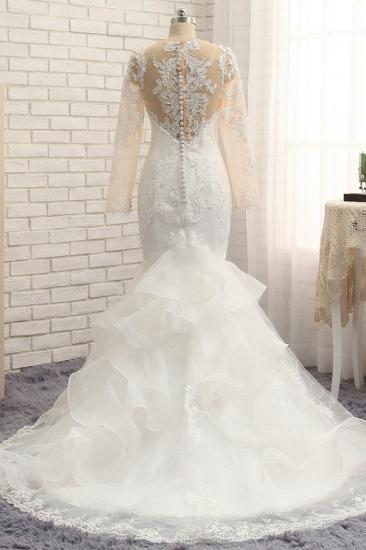 Bradyonlinewholesale Elegant Jewel Mermaid Lace Wedding Dress Long Sleeves White Appliques Bridal Gowns On Sale_2