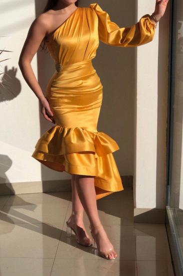 Yellow Gorgeous One-Shoulder Ruffled Evening Dress | One-Shoulder Cropped Prom Dress_2