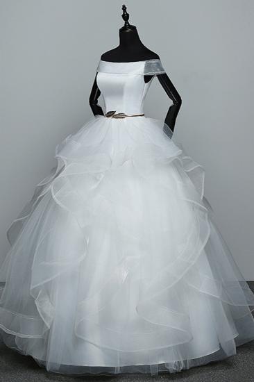 Bradyonlinewholesale Elegant Off-the-Shoulder Organza Wedding Dress Sleeveless Ruffles Bridal Gowns with Beading Sash_4