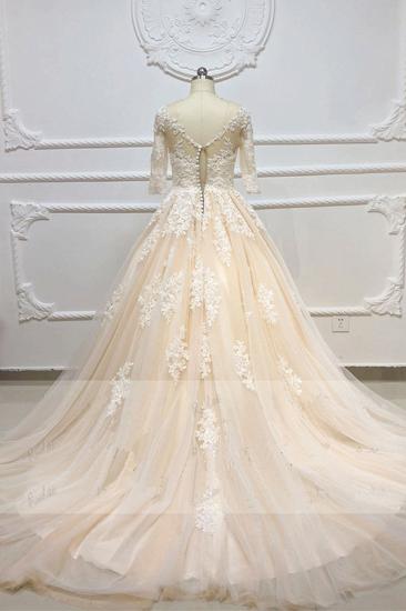 Bradyonlinewholesale Gorgeous Champagne Tulle Half Sleeve Long Wedding Dress White Lace Applique Bridal Gowns On Sale_2