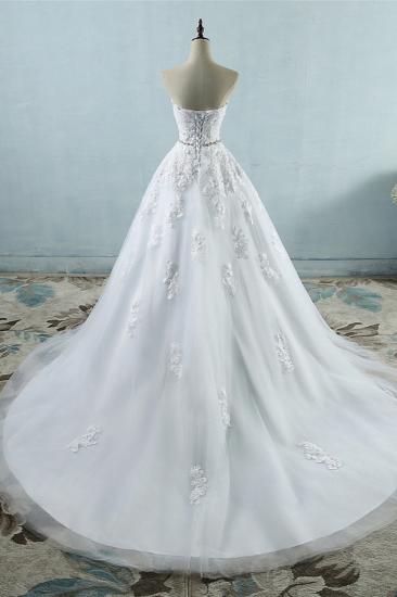 Bradyonlinewholesale Sexy Strapless Sweetheart Tulle Wedding Dress Sleeveless Appliques Bridal Gowns with Beadings Sash_2