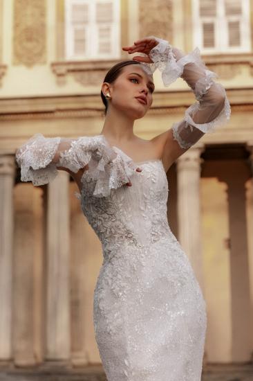 Unique Strapless Sequins Appliques Lace Mermaid Wedding Dresses_2