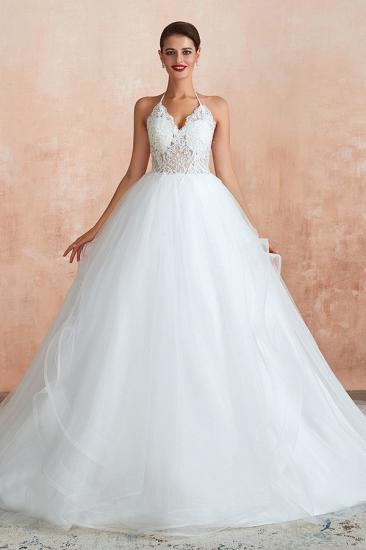 Exquisite Lace Halter Ball Gown White Wedding Dress with Open Back_1