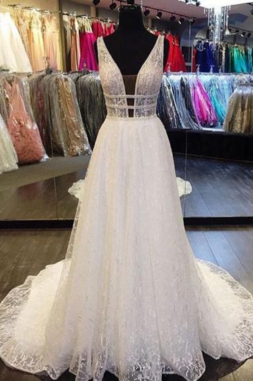 Bradyonlinewholesale Designer V-Neck Sleeveless Lace Wedding Dress Long Bridal Gowns_2