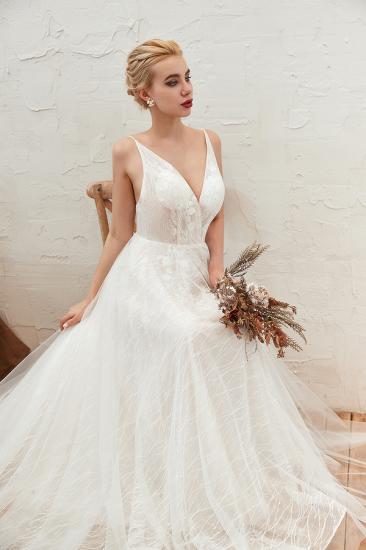Affordable Tulle V-Neck Long Wedding Dress with Appliques_5