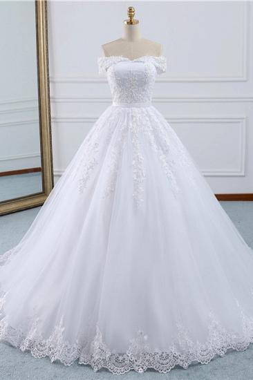 Bradyonlinewholesale Affordable White Off-the-shoulder Lace Wedding Dresses With Appliques Tulle Ruffles Bridal Gowns On Sale_6