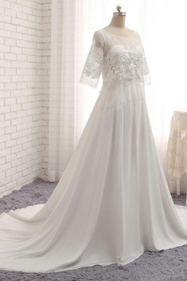Bradyonlinewholesale Modest Halfsleeves White Jewel Wedding Dresses Chiffon Lace Bridal Gowns With Appliques On Sale_3