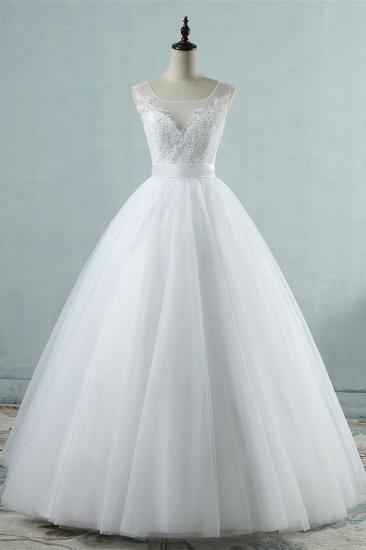 Bradyonlinewholesale Chic Square Neckling Sleeveless Wedding Dresses White Tulle Lace Bridal Gowns On Sale