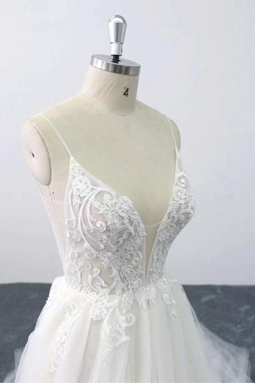 Bradyonlinewholesale Sexy Spaghetti Straps Tulle Lace Wedding Dress V-Neck Ruffles Appliques Bridal Gowns Online_5