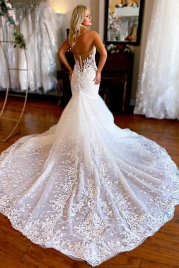Sweetheart White Tulle Lace Bridal Gown Strapless Mermaid Wedding Dress_2