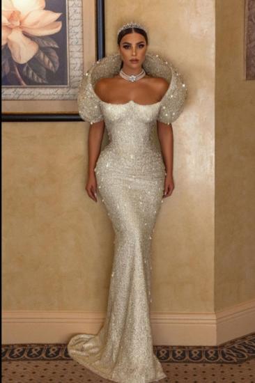 Charming Glitter White Mermaid Wedding Dress Sequins Long Bridal Gown_6