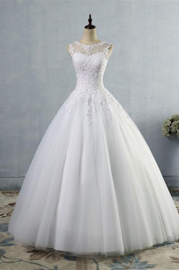 Bradyonlinewholesale Ball Gown Jewel Tulle Lace Wedding Dress White Appliques Sleeveless Bridal Gowns On Sale