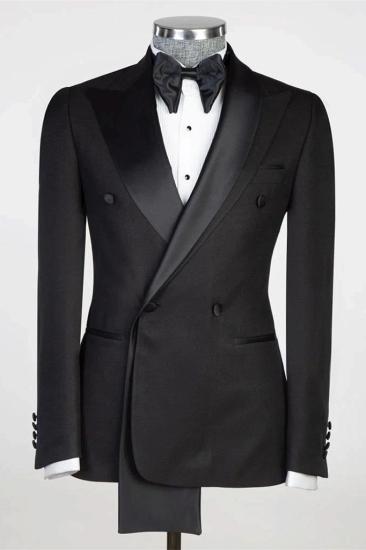 Sean Black Peaked Lapel Double Breasted Prom Suits_1