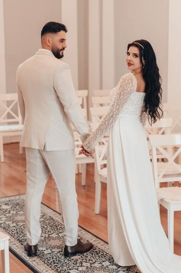 Square Neckline Sequins Long Sleeve Column Wedding Dresses_3