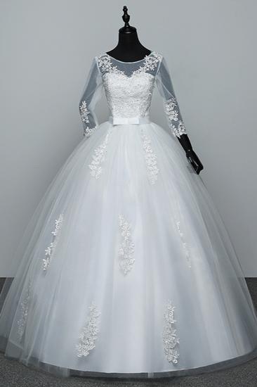 Bradyonlinewholesale Gorgeous Jewel Tulle Lace White Wedding Dresses 3/4 Sleeves Appliques Bridal Gowns On Sale_1