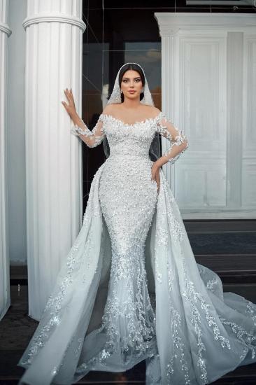 Beautiful Wedding Dresses A Line Lace Wedding Dresses with Sleeves Glitter_5