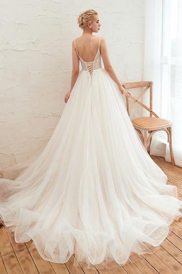Chic Spaghetti Straps V-Neck Ivory Tulle Wedding Dress with Appliques_3