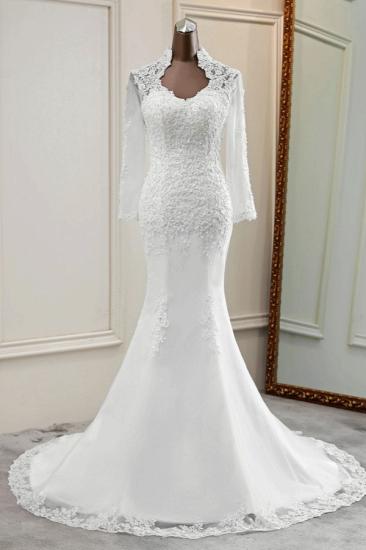 Bradyonlinewholesale Elegant Long Sleeves Lace Mermaid Wedding Dresses Appliques White Bridal Gowns with Beadings