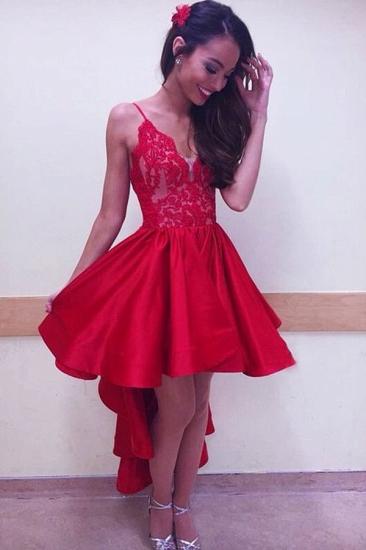 Red Hi-lo Cheap Homecoming Dresses | Spaghetti Straps Lace Short Evening Dresses_2