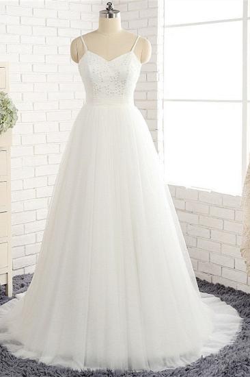 Bradyonlinewholesale Affordable Spaghetti Straps White Wedding Dresses A-line Tulle Ruffles Bridal Gowns On Sale_6