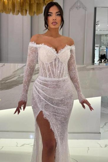 Sexy Evening Dresses Long White Prom Dresses Ball Gowns with Sleeves_2