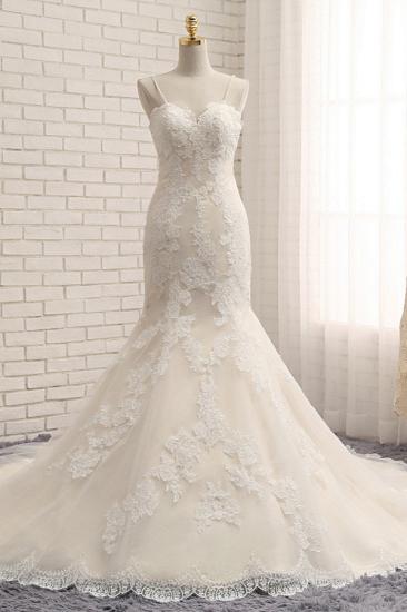 Bradyonlinewholesale Sexy Spaghetti Straps Mermaid Wedding Dresses Sleeveless Lace Bridal Gowns With Appliques Online
