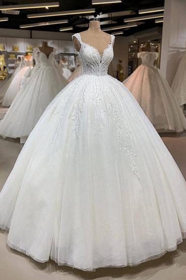Exquisite Spaghetti-Straps Lace Applique Puffy Tulle Princess Bridal  Wedding Dresses