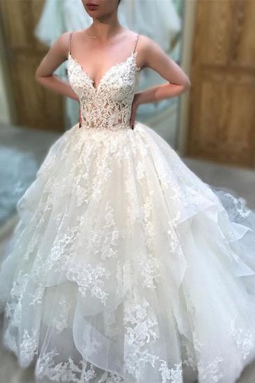 Elegant V-Neck Spaghetti-Straps Lace Wedding Dresses|2022 Sleeveless Bridal Gowns_1