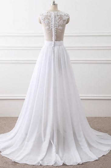 Bradyonlinewholesale Elegant Jewel Chiffon Lace White Wedding Dress A-Line Sleeveless Appliques Bridal Gowns with Slit On Sale_2