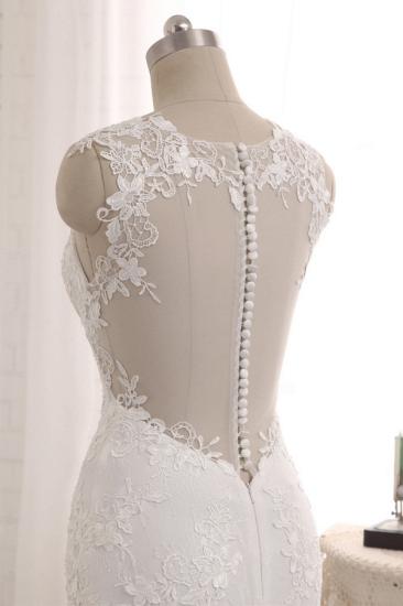 Bradyonlinewholesale Elegant Straps V-Neck Tulle Lace Mermaid Wedding Dress Appliques Sleeveless Bridal Gowns On Sale_5