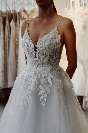 Elegant Wedding Dresses A Line Glitter Tulle Wedding Dresses With Lace_1