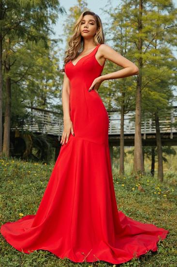 Red V-Neck Long Evening Dress | Simple Evening Dress_4