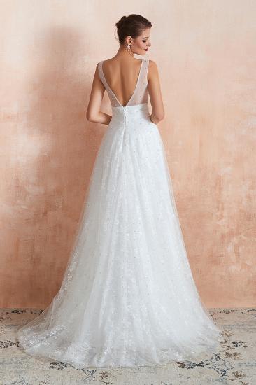 Fantastic V-Neck Sleeveless White Appliques Wedding Dress With Pearls_2