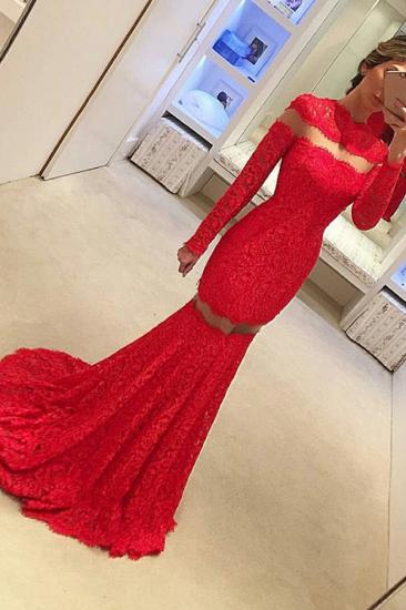 Mermaid Lace Long-Sleeve Sexy Red Sweep-Train Prom Dress_2