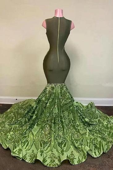Green v-neck mermaid sequin prom dress with court train_2