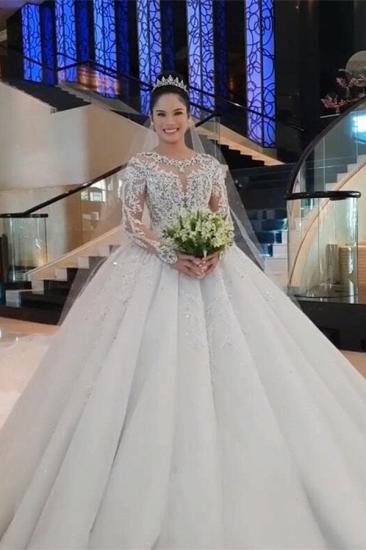 Unique Long sleeves Royal White Ball Gown Wedding Dress_1