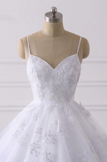 Bradyonlinewholesale Glamorous Spaghetti Straps V-Neck Tulle Wedding Dress Ball Gown Ruffles Appliques Bridal Gowns Online_4