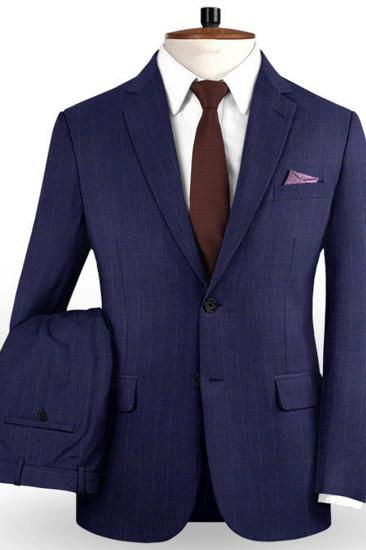 Navy Business Plaid Mens Suit | Groom Wears Classic Wedding Tuxedo_2