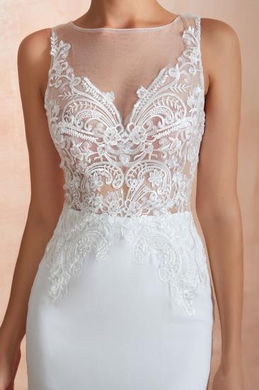 Carol | White Illusion neck Beach Column Wedding Dress with Court Train, Sexy Sleeveless High neck Beach Bridal Gowns_5