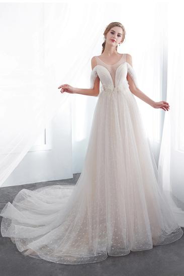 A-line Sleeveless Floor Length Lace Ivory Wedding Dresses_4