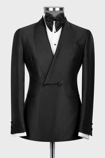 Fashion Black Shawl Lapel Double Breasted Two-Piece Men's Suit_1