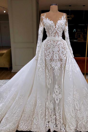 Long Sleeve Lace Wedding Dresses Online | Tulle Overskirt Dresses for Weddings_2