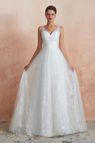 Affordable V-Neck Tulle Lace Long White Wedding Dress_5
