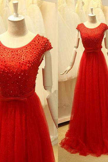 Short Sleeve Red Tulle Lace Long Prom Dresses with Beadings Open Back Elegant Designer Zipper Custom Dresses for Juniors_3